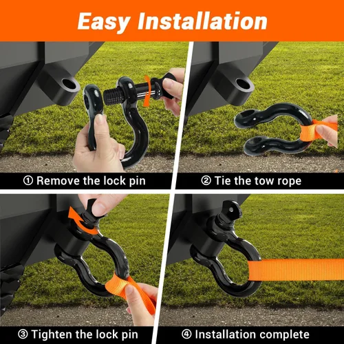 Vista 7 de Ohuhu Grilletes de anillo D de 3/4 pulgadas, paquete de 2 grilletes D resistentes de 20 toneladas (44,000 libras) de resistencia máxima a la rotura