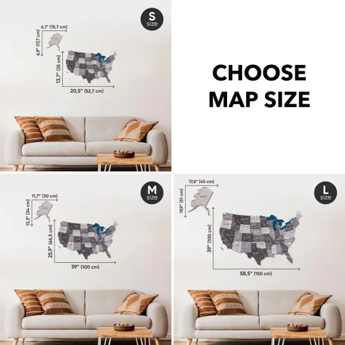 Vista 4 de Enjoy The Wood Mapa de Madera de Estados Unidos Lugares Visitados - Mapa 3D de Estados de EE.UU. Rastreador de Viajes Decoración de Pared de Madera