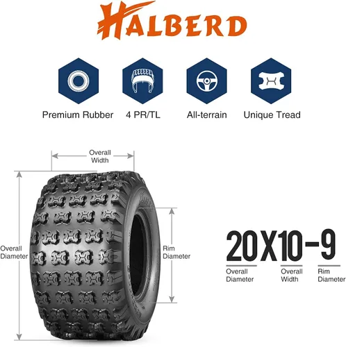 Vista 4 de HALBERD - Neumáticos ATV 20x10-9 Sport Quad ATV, neumáticos traseros todo terreno de 4 capas, 20x10x9, compatibles con todas las llantas de 9