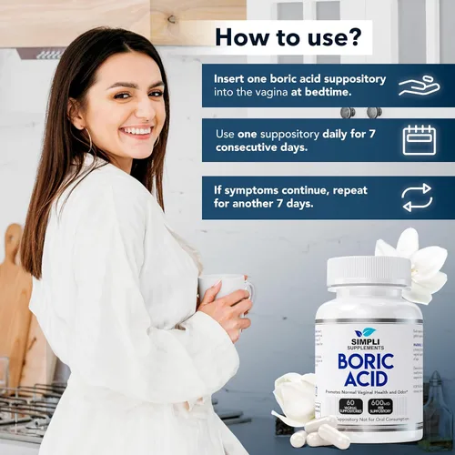 Vista 5 de Supositorios de ácido bórico Simpli Supplements 60 para mujeres Tratamiento de BV para mujeres Pastillas para el equilibrio del pH Cuidado