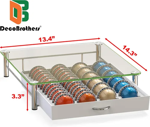 Vista 3 de DecoBrothers - Cajón de cristal templado Vertuo para cápsulas, 24 grandes o 48 pequeñas cápsulas Nespresso, color blanco