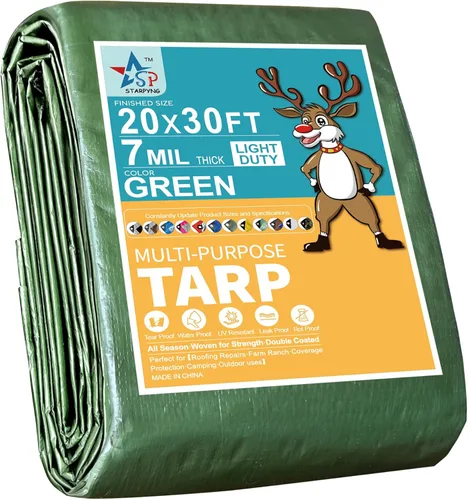 Vista 52 de STARPYNG - Lona azul de 7 mm 6x8 pies - Lona impermeable multifuncional azul - Lona impermeable de polietileno resistente a los rayos UV, a prueba