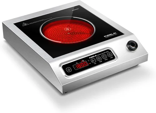 Placa eléctrica de 1800 W con 9 niveles de potencia, quemador eléctrico de grado comercial, cocina infrarroja portátil con temporizador, cerradura