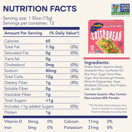 Vista 2 de Wasa Pan crujiente de sésamo y sal marina sin gluten, 6.1 oz (paquete de 10)