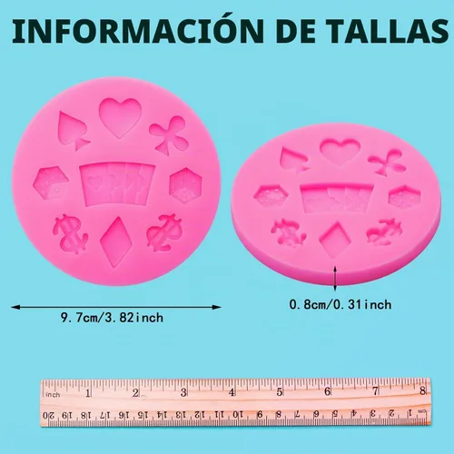 Vista 2 de WILLBOND 2 moldes de silicona para póquer, moldes de chocolate con temática de casino en 3D, mini tarjetas de corazón para dulces, fondant, rosa