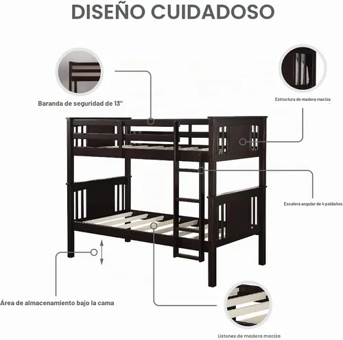 Vista 7 de Dorel Living Dylan - cama litera, individual, Madera, Blanco Espresso