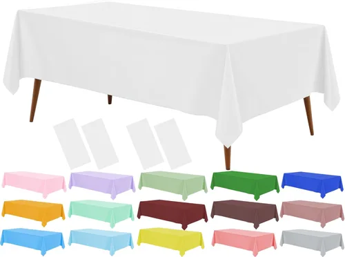 Vista 24 de Mantel de plástico crema, paquete de 2 manteles desechables color blanco hueso, mantel de 54 x 108 pulgadas para mesa rectangular, manteles