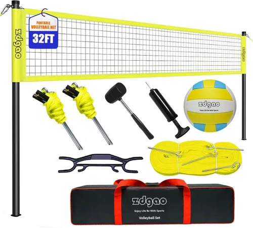Red de voleibol para exteriores, juego de voleibol portátil para patio trasero con red de voleibol profesional, hilo envolvente de voleibol y bomba,