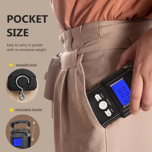 Vista 5 de NUTRI FIT Báscula de equipaje digital para maleta, báscula portátil para viajes, báscula de peso de pescado de mano con gancho para pesca, 110