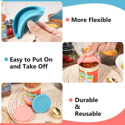 Vista 3 de 2 piezas de tapas de lata de silicona de 3 pulgadas/7.5 cm para Chef Boyardee Van Camp's Goya Bush's Best Farmer's Market, cubierta de lata