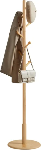 Vista 7 de VASAGLE Perchero de madera maciza, árbol de entrada con 8 ganchos, 3 opciones de altura, para abrigos, sombreros, bolsos, carteras, para entrada