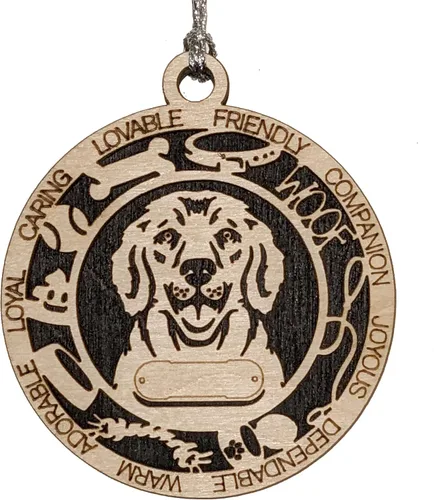 Vista 128 de Adorno de Navidad personalizado para perro Cavalier King Charles Spaniel, redondo de 3 pulgadas, madera cortada con láser de 2 capas, nombre y texto