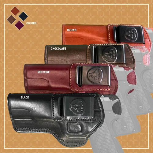 Vista 4 de Cardini Leather Premium IWB Funda de cuero Funda 1911, compatible con Browning Hi Power, Colt 1911 5", Kimber 1911 5", Sig Sauer P210, Ruger