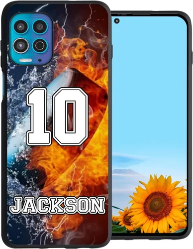 Vista 2 de Custom Ice Hockey on Water Fire Design with Your Own Name and Number Rubber Cover Phone Case for iPhone15 14 11 12 13 PRO MAX XR XS MAX 8 PLUS 6S