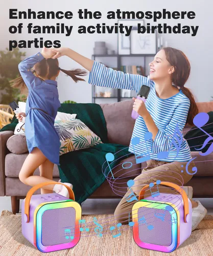 Vista 8 de Mini máquina de karaoke con altavoz para niños y adultos, portátil con Bluetooth y 1-2 micrófonos inalámbricos, regalos de Navidad y cumpleaños