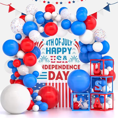 Decoraciones del 4 de julio, suministros para fiesta de BAGERLY para el 4 de julio, manteles de globos decorativos azul marino, rojo, blanco, para