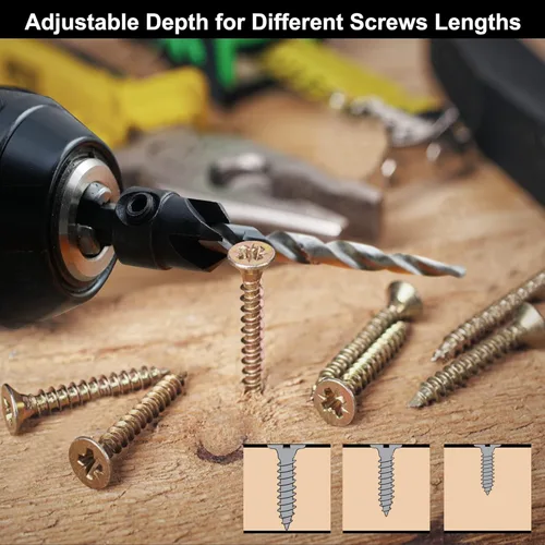 Vista 5 de Juego de Brocas Avellanadas GMTOOLS, 3 Piezas de Brocas Cónicas M2 HSS, con Vástago Hexagonal de 1/4" de Cambio Rápido y Llave Allen, Juego