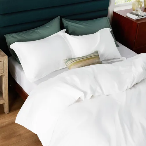 Vista 2 de Bedsure Funda de edredón tamaño Queen, absorbe la humedad, juego de funda de edredón híbrido de algodón de eucalipto lyocell sedoso para personas