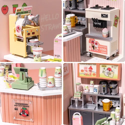 Vista 2 de Rolife Juego de construcción de casas de plástico juguete casa de muñecas en miniatura DIY set de juego con LED para mini figuras, juguetes