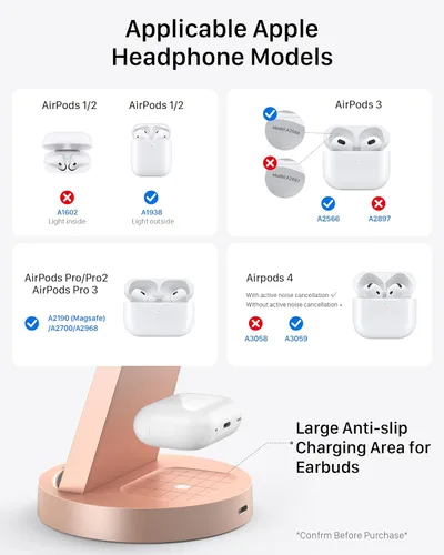 Vista 6 de Estación de carga 3 en 1 para iPhone, cargador inalámbrico para iPhone 17 16e 16 15 14 13 12 11 X Pro Max y Apple Watch - Estación de carga