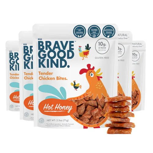 Vista 8 de BRAVE GOOD KIND Tender Chicken Jerky Bites - Teriyaki Flavor, Gluten Free, High Protein, Keto Friendly, Jerky Snack Bags On-The-Go