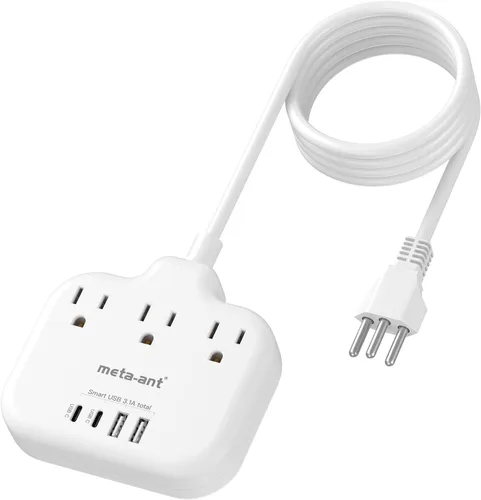 Vista 17 de Adaptador de Enchufe de Sudáfrica, Adaptador Tipo M para Sudáfrica con 3 Tomas de CA y 4 Puertos USB (2 USB C) 15.5W, Cable de Extensión de 3FT