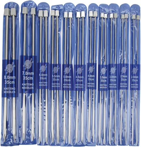 Vista 6 de 11 Pairs Knitting Needle Set, 14 Inches Length Stainless Steel Single Pointed Knitting Needles Kit with Firm Grip Handle for DIY Knitting