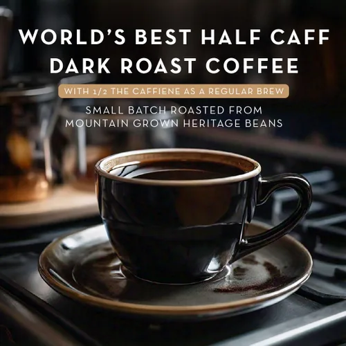 Vista 2 de World's Best Half Caff Cápsulas de café tostado oscuro, 100 unidades, cápsulas individuales - Café 100% Arábica, compatible con Keurig K Cups Maker