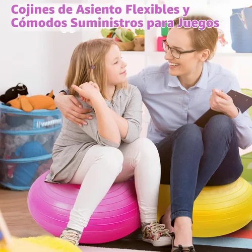Vista 8 de Lewtemi - Asiento flexible para aula de 20 pulgadas, silla de bola de yoga inflable grande tipo dona, silla de ejercicios con cojín y asiento