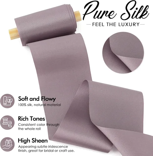 Vista 3 de MEEDEE Cinta de seda púrpura polvorienta de 2 pulgadas, cinta de pelo de seda pura, cinta de satén de seda morada de 5 yardas en carrete, cinta