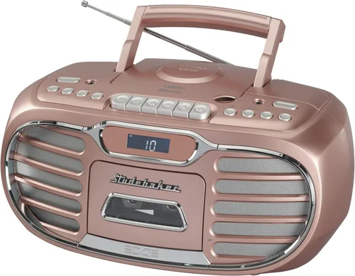 Studebaker Retro Edge Big Sound Bluetooth Boombox con reproductor de CD/grabadora de cassette/radio estéreo AM-FM (oro rosa/SB2150RG)