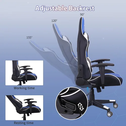 Vista 5 de Silla de videojuegos, silla de videojuegos con soporte lumbar de masaje, silla ergonómica para computadora ajustable en altura con asiento giratorio