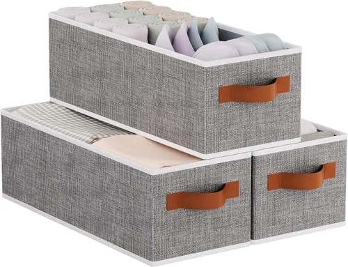Vista 8 de Contenedor de almacenamiento, cesta plegable de lino para ropa, contenedor de almacenamiento con asas dobles para dormitorio, beige, 15 x 6 x 5