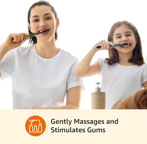 Vista 6 de Yaxa Basics Cepillos de dientes suaves para adultos, limpieza profunda pulsante con cerdas suaves, 2 unidades, colores surtidos