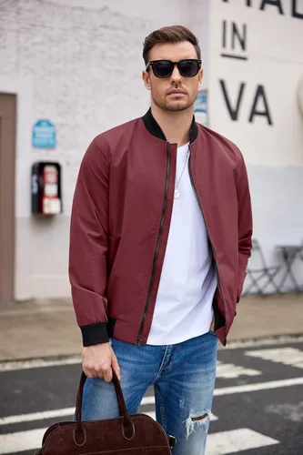 Vista 3 de COOFANDY Chaqueta bomber ligera para hombre, chaqueta cortavientos casual, softshell, moda, invierno, otoño, abrigo con bolsillo