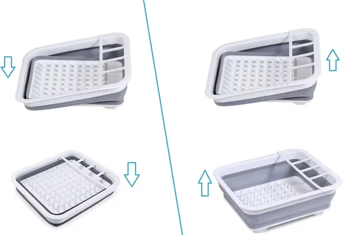 Vista 3 de Escurridor de platos plegable con juego de tabla de drenaje, escurridor de platos portátil, organizador de cubiertos plegable para secar platos