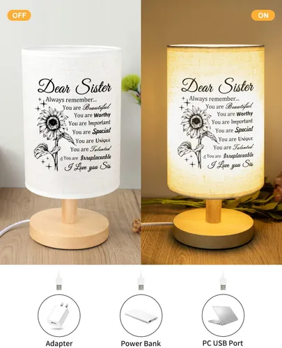 Vista 6 de Regalos para hermanas, regalos de cumpleaños para hermana, lámpara de mesa con soporte de madera, regalos de aniversario, boda, cumpleaños