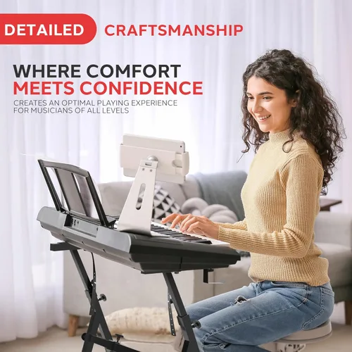 Vista 3 de Pyle PKST38 - Soporte de teclado plegable resistente, diseño Z reforzado con ancho y altura ajustables, brazos acolchados de espuma, soporte