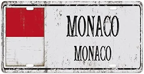 Placa de matrícula vintage de Mónaco City de Mónaco de aluminio para automóvil, placa de matrícula de metal con bandera nacional de Mónaco, recuerdo