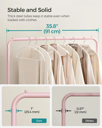 Vista 5 de SONGMICS UHSR025P01 – Perchero de ropa con ruedas, perchero para colgar ropa, perchero de prendas de metal de 25.4mm con estante de almacenamiento