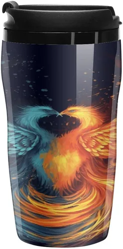 Fire And Water Phoenix Coffee Cup Hot Coffee Travel Mug Reusable Iced Coffee Cups Double Heat Insulation Coffee Mug with Leak-Proof Lid Stylish