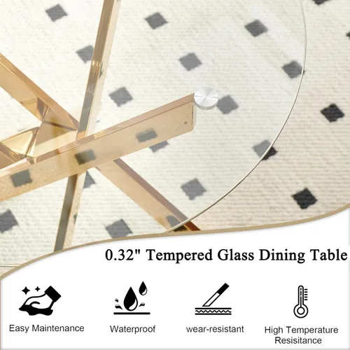 Vista 64 de Mesa de comedor redonda de 36 pulgadas para 4, mesas de cocina y comedor de cristal, moderna mesa de comedor circular con mesa de vidrio templado