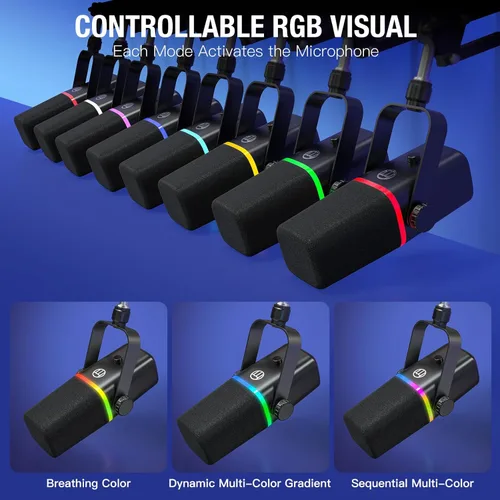 Vista 5 de ZealSound Micrófono Dinámico XLR/USB para Juegos y Podcast, Micrófono para iPhone, PC, Computadora, Juegos y Transmisión con Luz RGB, Botón