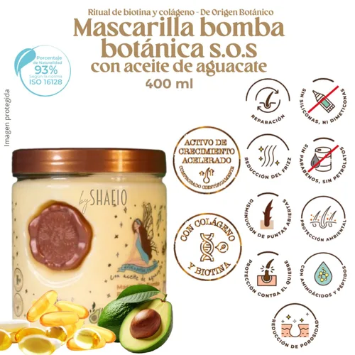Vista 4 de SHAEIO RITUAL BOTÁNICO Mascarilla para el Cabello de Origen Botánico Bomba Botánica S.O.S. Repara y Reduce la caída del cabello y Acelera
