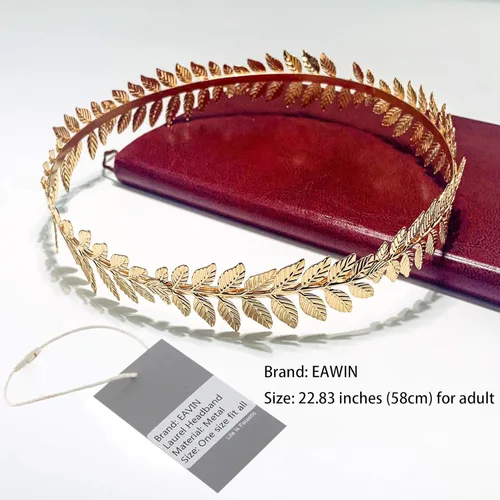 Vista 2 de EAWIN Corona de emperador romano de laurel, diadema de hoja dorada, accesorio de disfraz de Toga, accesorio de disfraz de círculo César, tocado