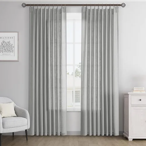 Vista 62 de Joywell Cortinas plisadas de lino de 84 pulgadas de largo, con ojales de clip y pestaña trasera, cortinas semitransparentes para filtrar la luz