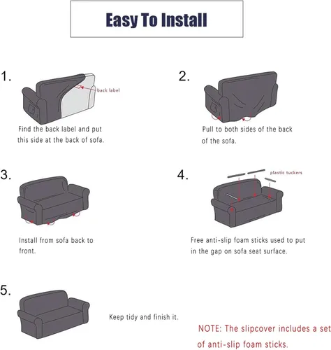 Vista 7 de Funda elástica para sofá de 1 pieza, para sofá biplaza de 2 cojines, protector de muebles con espuma antideslizante y parte inferior elástica