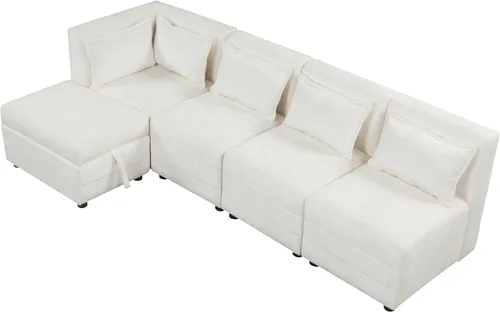 Vista 59 de Sofá modular en forma de L de 100.7 pulgadas con otomana extraíble, modernos sofás de 3 plazas con dos reposabrazos y patas de metal, cómoda tela