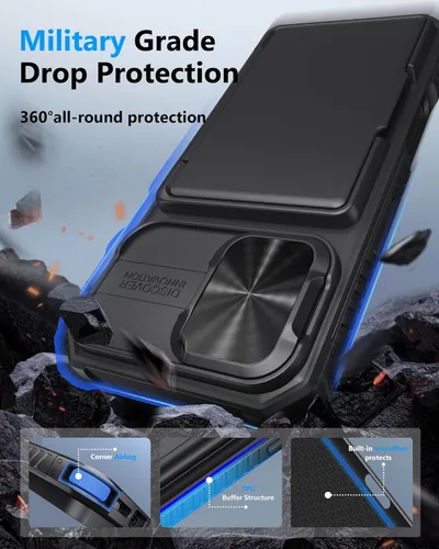 Vista 5 de ATATOO Funda para iPhone 16 con tarjetero (almacena 3-5 tarjetas) [bloqueo RFID] y funda para cámara deslizante, protección de grado militar, funda