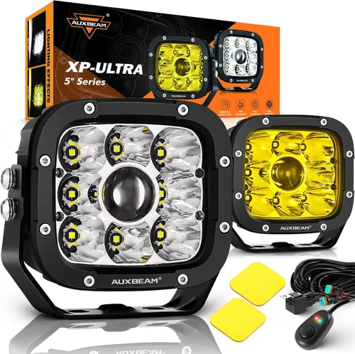 Vista 17 de Auxbeam Serie V-Ultra 3" 108W Cápsulas LED Laterales con DRL Ámbar 3 Modos y Cubiertas de Luz 270 Grados de Rango Amplio 12800LM Barra de Luz LED